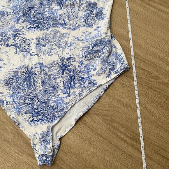 H&M Womens Patterned Bodysuit Sleeveless Spaghetti Strap White Blue Size XL - Picture 8 of 8